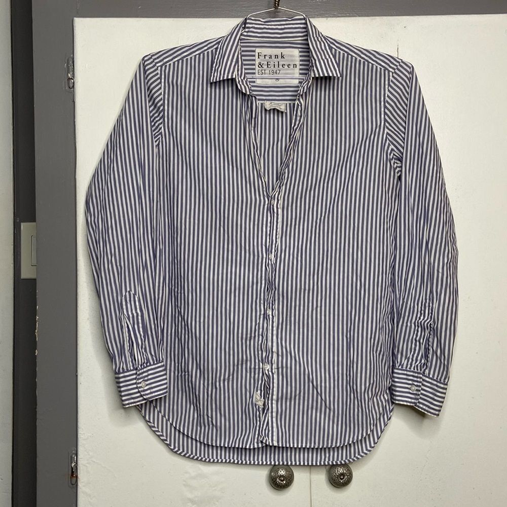 frank eileen long sleeve button up FRANK shirt pin stripes medium blue white